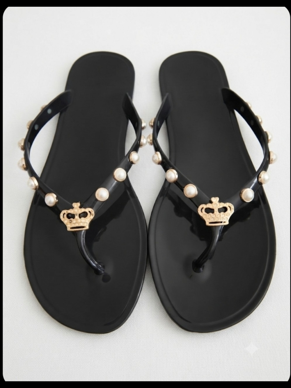 Juicy Couture Black Jelly Sandals with Pearls and Crown